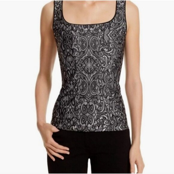 White House Black Market Black and Silver Gray Jacquard  Corset Tank Top Size M - Picture 6 of 7